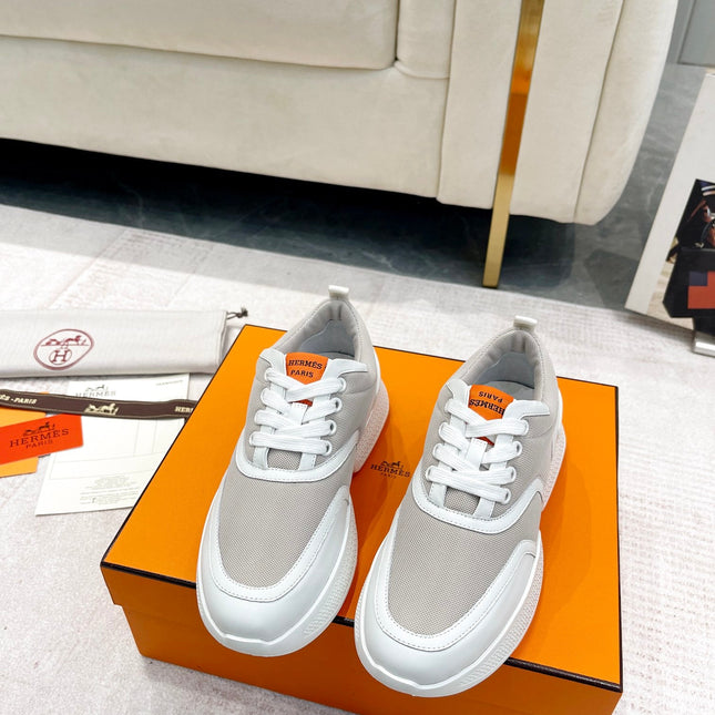 GIGA SNEAKER IN HARBOR GRAY STITCHED MESH AND WHITE CALFSKIN