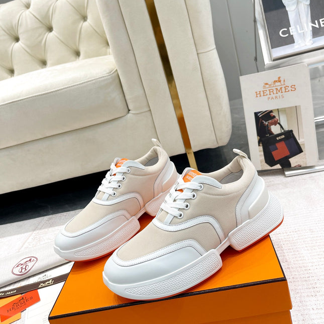 GIGA SNEAKER IN TAN BROWN STITCHED MESH AND WHITE CALFSKIN