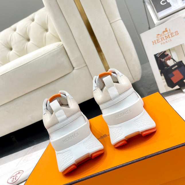 GIGA SNEAKER IN TAN BROWN STITCHED MESH AND WHITE CALFSKIN