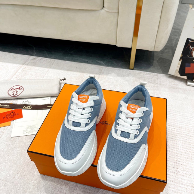 GIGA SNEAKER IN AEGEAN BLUE STITCHED MESH AND WHITE CALFSKIN