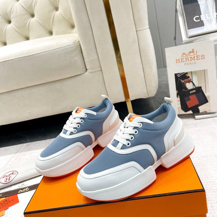 GIGA SNEAKER IN AEGEAN BLUE STITCHED MESH AND WHITE CALFSKIN