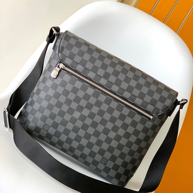 LV 25S SMALL DISTRICT CROSSBODY BAG 31 IN BLACK DAMIER GRAPHITE CANVAS AND CALFSKIN