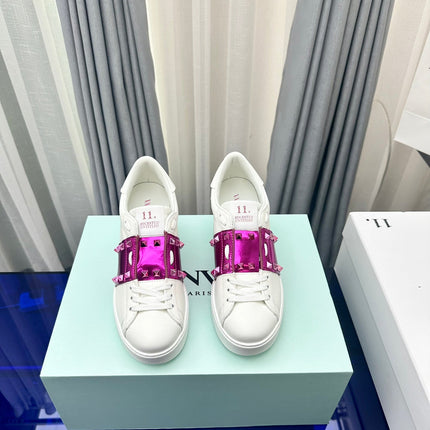 FLATFORM ROCKSTUD UNTITLED SNEAKER IN WHITE MIX MAGENTA PURPLE CALFSKIN
