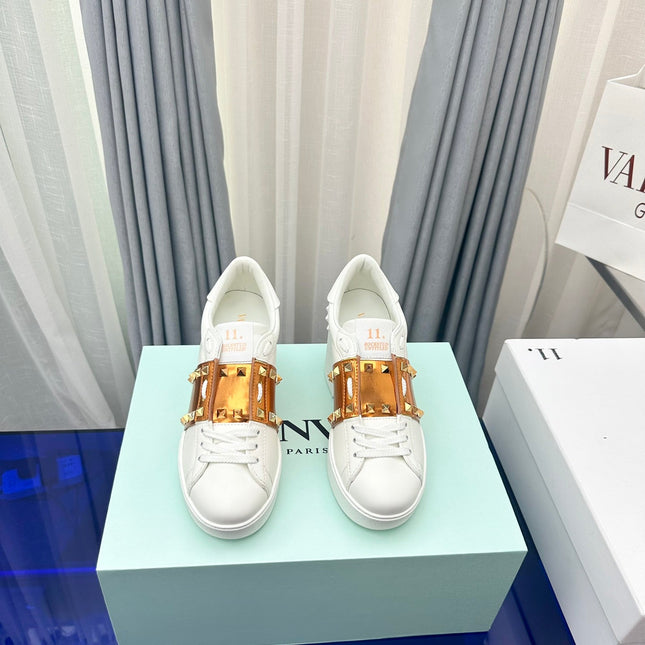 FLATFORM ROCKSTUD UNTITLED SNEAKER IN WHITE MIX COPPER BROWN CALFSKIN