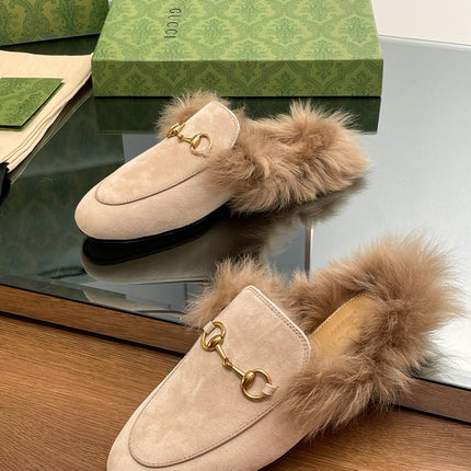 HORSEBIT MULE IN TAN BROWN SUEDE AND LAMB WOOL LINING