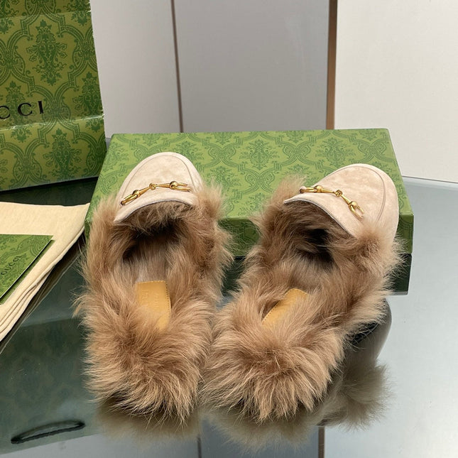 HORSEBIT MULE IN TAN BROWN SUEDE AND LAMB WOOL LINING