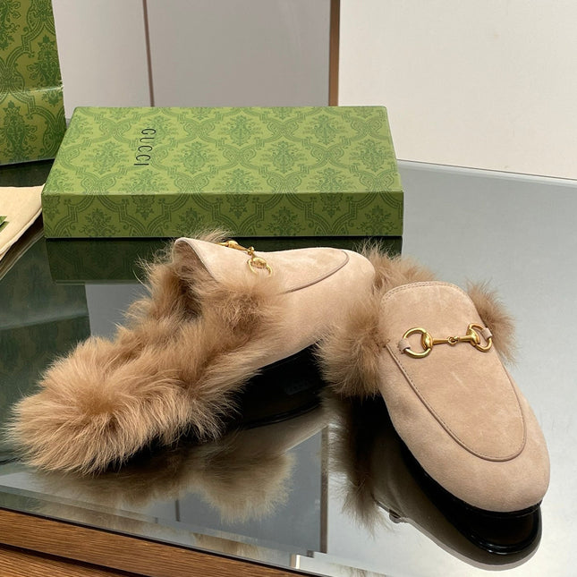 HORSEBIT MULE IN TAN BROWN SUEDE AND LAMB WOOL LINING