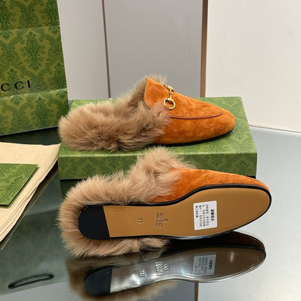 HORSEBIT MULE IN BRONZE ORANGE SUEDE AND LAMB WOOL LINING