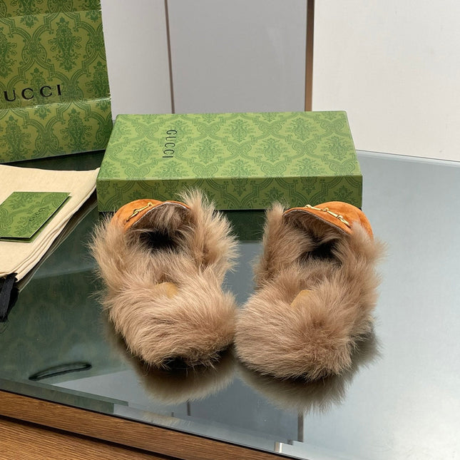 HORSEBIT MULE IN BRONZE ORANGE SUEDE AND LAMB WOOL LINING