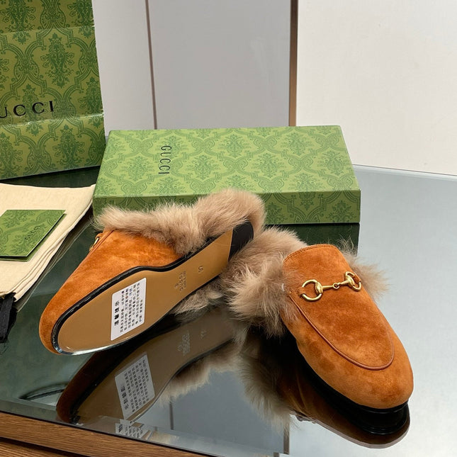 HORSEBIT MULE IN BRONZE ORANGE SUEDE AND LAMB WOOL LINING