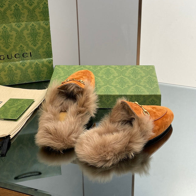 HORSEBIT MULE IN BRONZE ORANGE SUEDE AND LAMB WOOL LINING