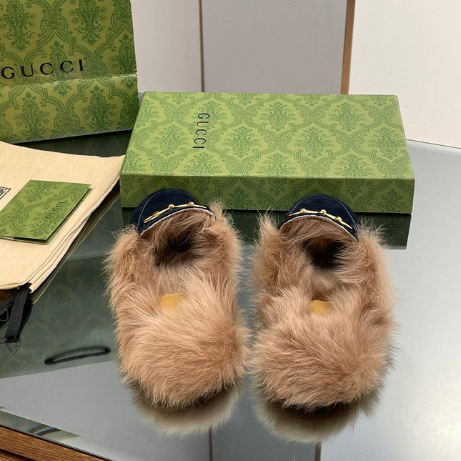 HORSEBIT MULE IN NAVY BLUE SUEDE AND LAMB WOOL LINING