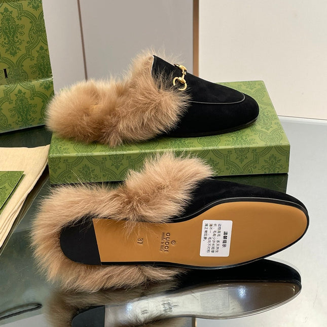 HORSEBIT MULE IN BLACK SUEDE AND LAMB WOOL LINING