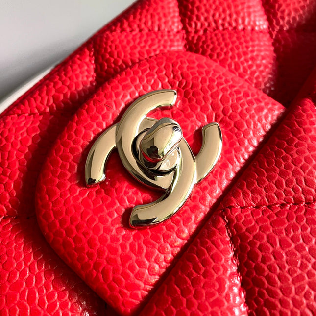MINI RECTANGLE FLAP BAG 20CM RED CAVIAR SILVER HARDWARE
