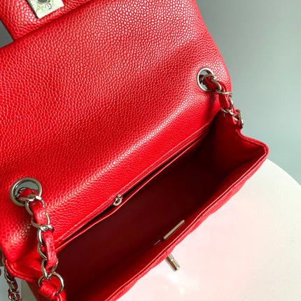 MINI RECTANGLE FLAP BAG 20CM RED CAVIAR SILVER HARDWARE