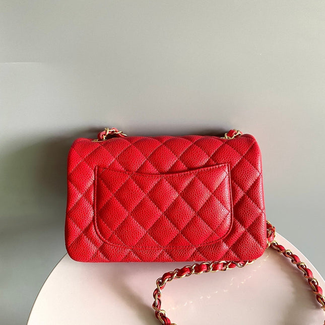 MINI RECTANGLE FLAP BAG 20CM RED CAVIAR GOLD HARDWARE