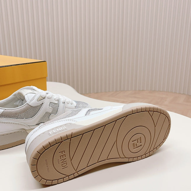 FENDI CASUAL SNEAKER IN WHITE CALFSKIN ATTACH RHINSTONES