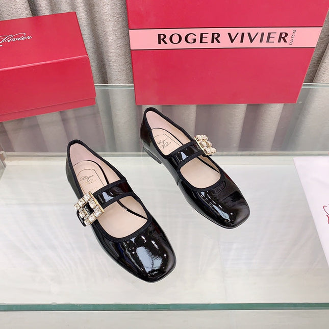 TRÈS VIVIER MARY JANE BLACK PATENT CALFSKIN CRYSTAL BUCKLE
