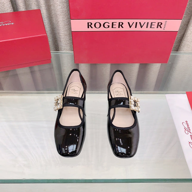 TRÈS VIVIER MARY JANE BLACK PATENT CALFSKIN CRYSTAL BUCKLE