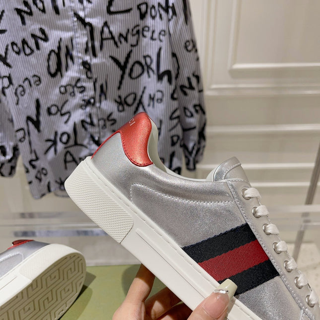 GG ACE GG SUPREME TRAINER SILVER CALFSKIN