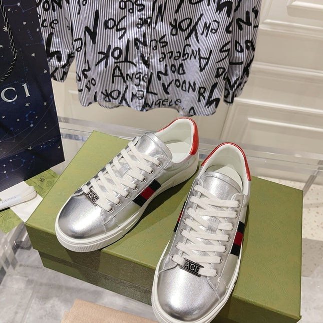 GG ACE GG SUPREME TRAINER SILVER CALFSKIN