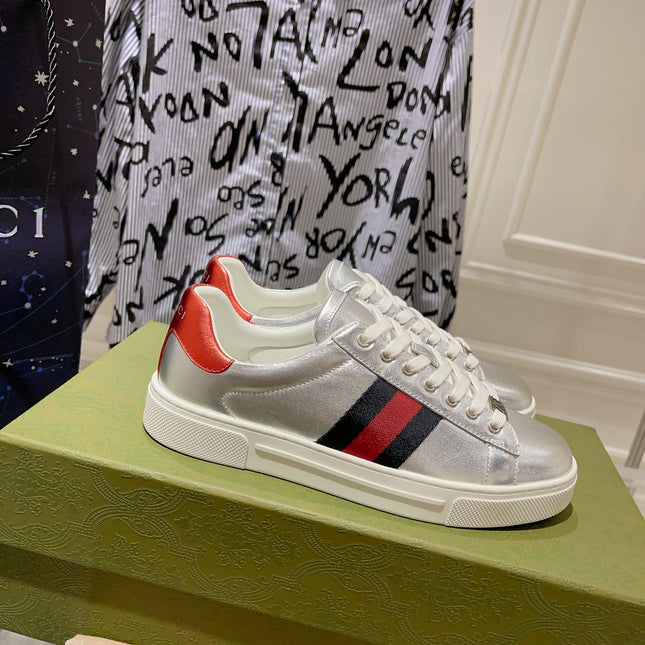 GG ACE GG SUPREME TRAINER SILVER CALFSKIN