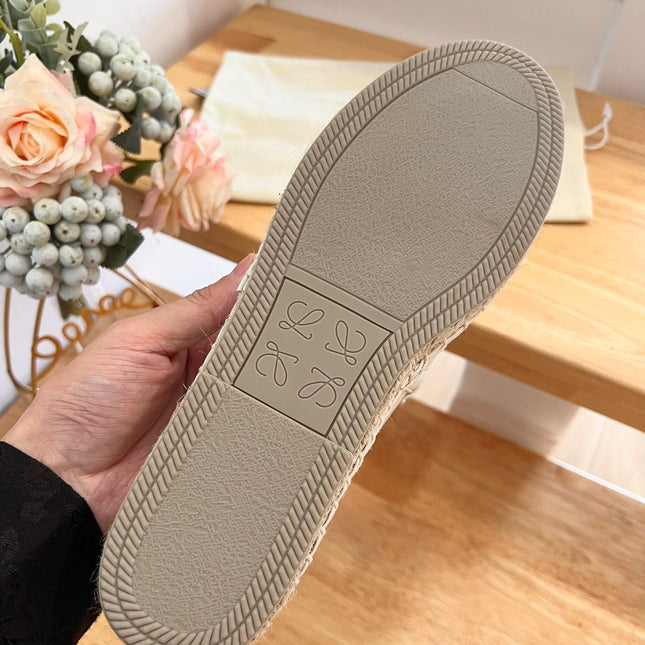 Loew Anagram Espadrille Ivory Black Leather