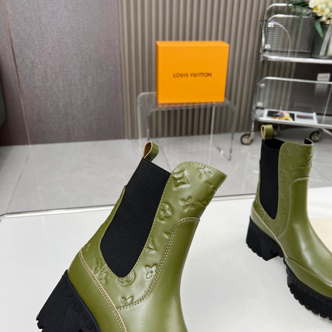 LV WOMEN SHORT BOOT IN DARK OLIVE GREEN CALFSKIN