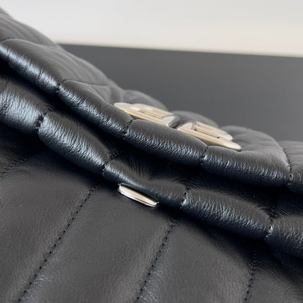 MONACO BAG 32 IN BLACK QUILTED THIN CALFSKIN SILVER HARDWARE