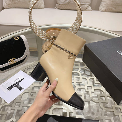 MID-HEEL ANKLE BOOTS IN TORTILLA BROWN SMOOTH CALFSKIN