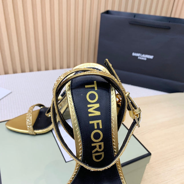 CRYSTAL PADLOCK HIGH HEEL 10 CM SANDAL IN GOLD SHEEPSKIN