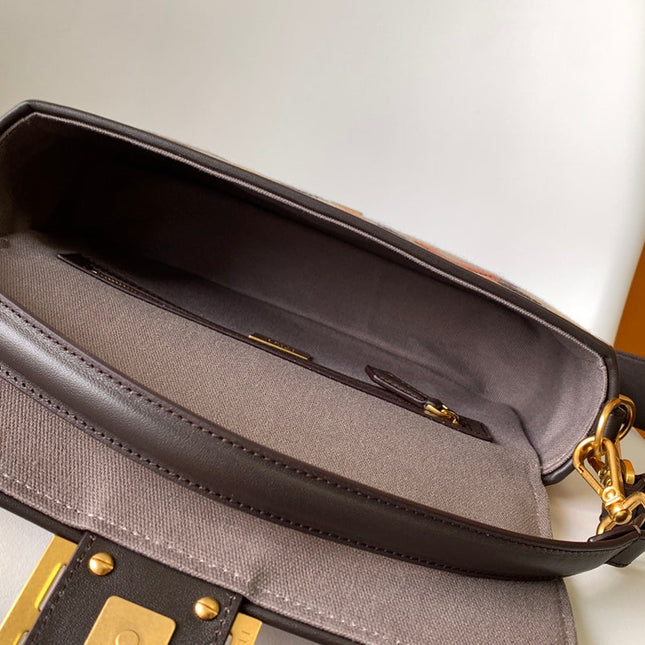 Fend Baguette Brown and Multicolour Canvas Bag 27 with FF Embroidery Ghw