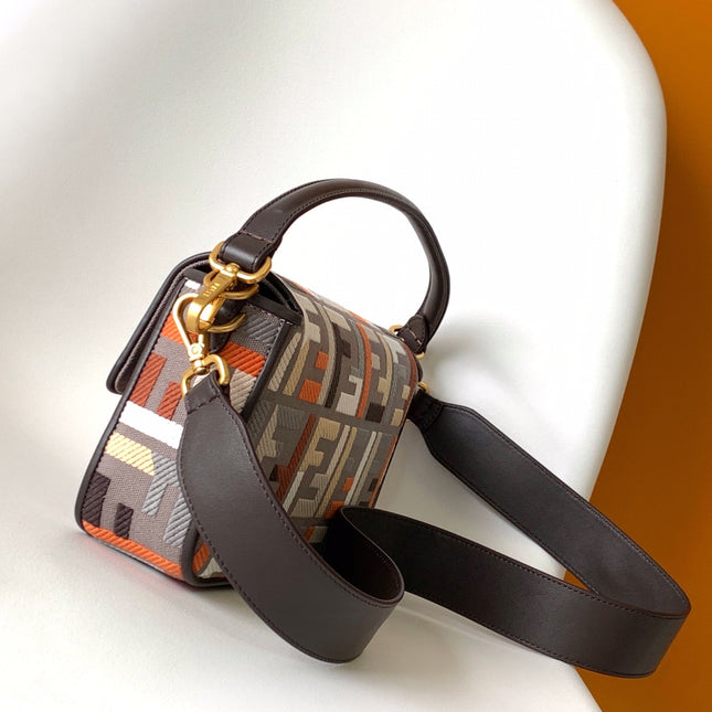 Fend Baguette Brown and Multicolour Canvas Bag 27 with FF Embroidery Ghw