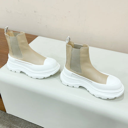 MC.QUEEN TREAD SLICK BOOT IN ECRU BEIGE MIX WHITE CALFSKIN