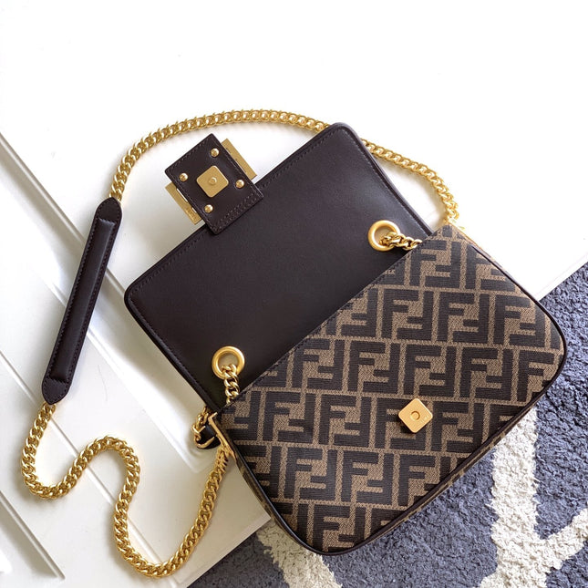 Fend Baguette 24 Brown FF Jacquard Fabric Bag Ghw