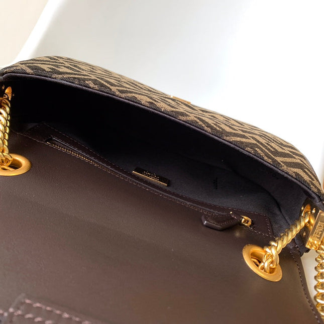 Fend Baguette 24 Brown FF Jacquard Fabric Bag Ghw