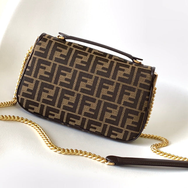 Fend Baguette 24 Brown FF Jacquard Fabric Bag Ghw