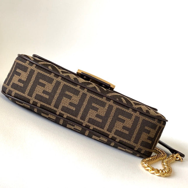 Fend Baguette 24 Brown FF Jacquard Fabric Bag Ghw