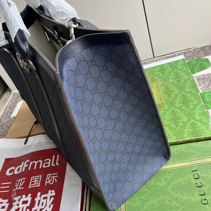 OPHIDIA LARGE TOTE BAG 43 IN DARK BLUE AND BLACK GG CALFSKIN