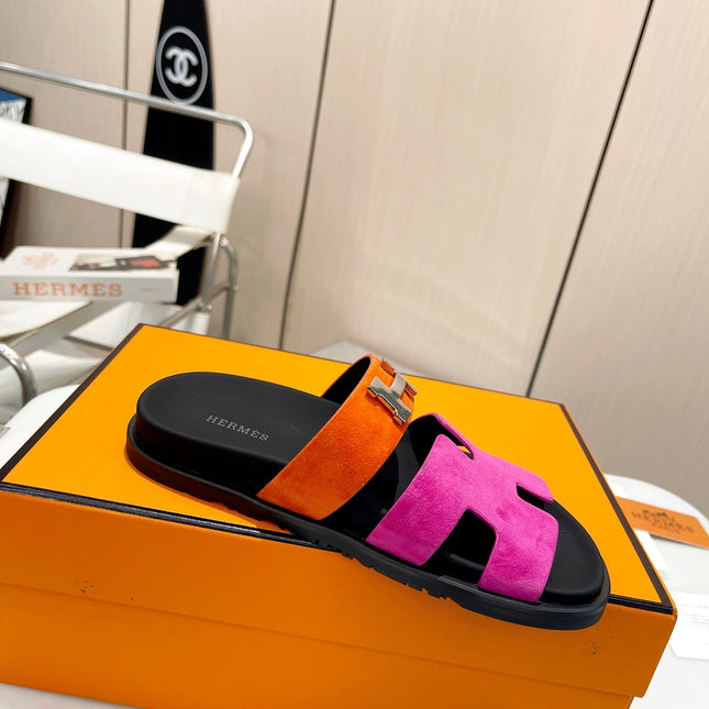 HM CHYPRE SANDAL PINK AND FIRE WITH H-BUCKLE SUEDE