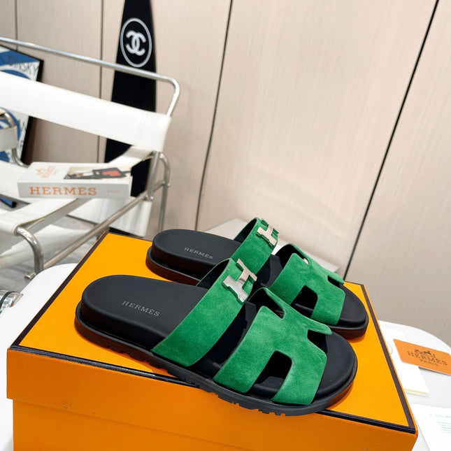 HM CHYPRE SANDAL DARK GREEN WITH H-BUCKLE SUEDE