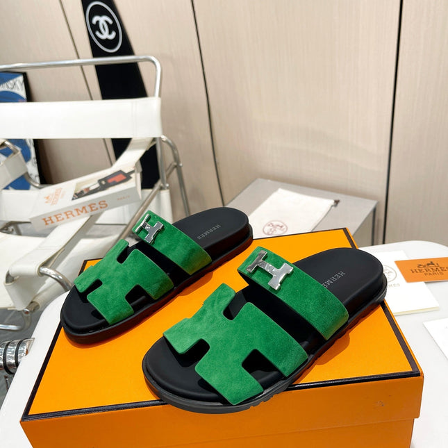 HM CHYPRE SANDAL DARK GREEN WITH H-BUCKLE SUEDE