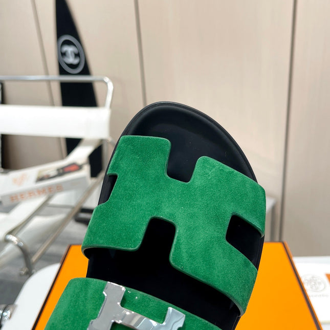 HM CHYPRE SANDAL DARK GREEN WITH H-BUCKLE SUEDE