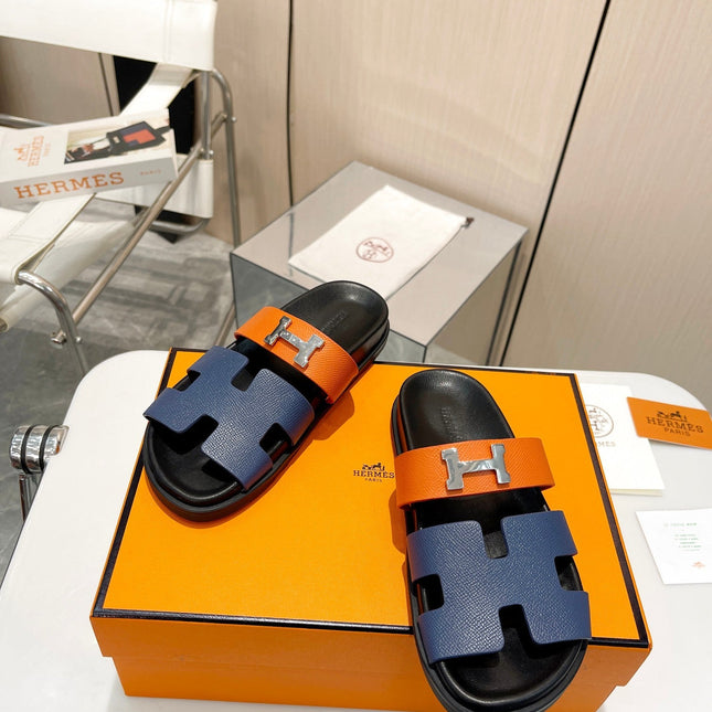 HM CHYPRE SANDAL INDIGO AND TIGER WITH H-BUCKLE CALFSKIN
