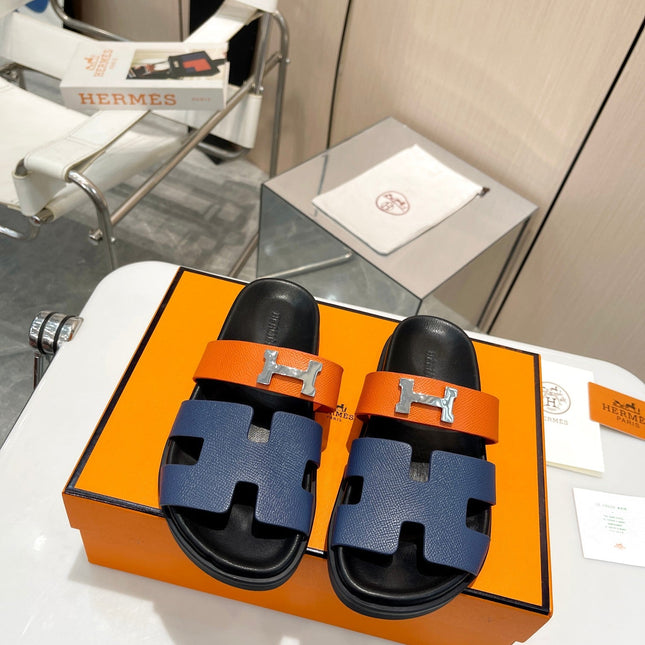 HM CHYPRE SANDAL INDIGO AND TIGER WITH H-BUCKLE CALFSKIN