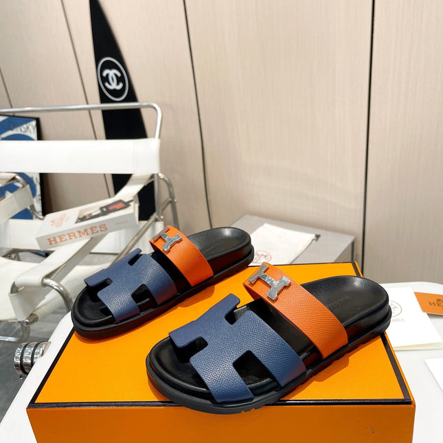 HM CHYPRE SANDAL INDIGO AND TIGER WITH H-BUCKLE CALFSKIN