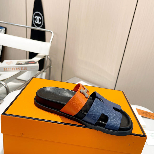 HM CHYPRE SANDAL INDIGO AND TIGER WITH H-BUCKLE CALFSKIN