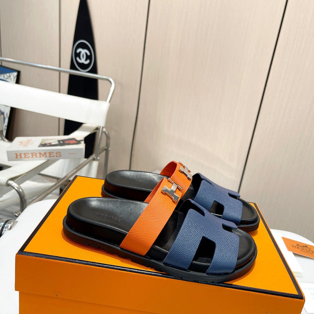 HM CHYPRE SANDAL INDIGO AND TIGER WITH H-BUCKLE CALFSKIN