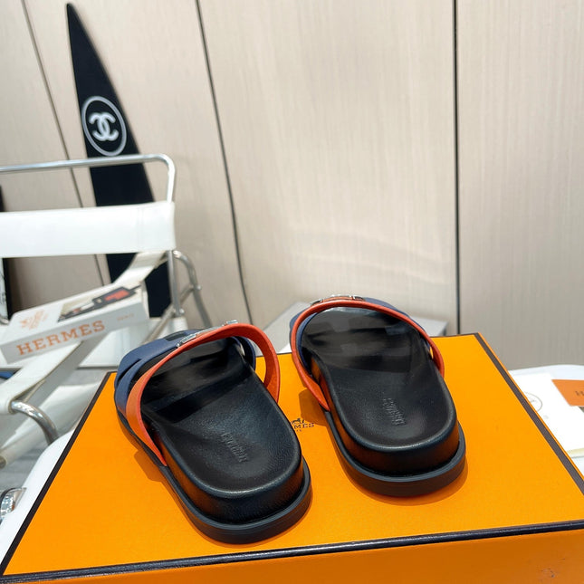 HM CHYPRE SANDAL INDIGO AND TIGER WITH H-BUCKLE CALFSKIN