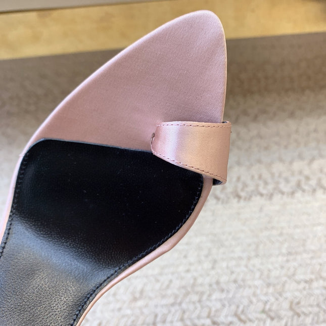 GAP CRYSTAL-BUCKLE SLIDE SANDALS IN LIGHT PINK SILK